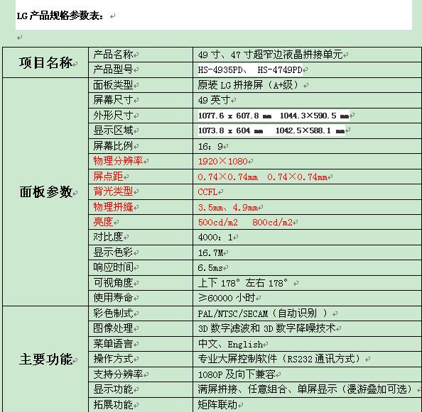 49寸、47寸超窄边液晶拼接单元